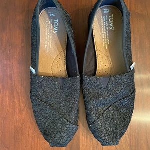 TOMS Black Sparkle Glitter Classic Slip Ons Size 8